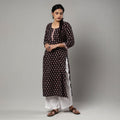 Black & red bagh printing cotton long kurta - handcrafted