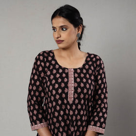 Black & red bagh printing cotton long kurta - handcrafted