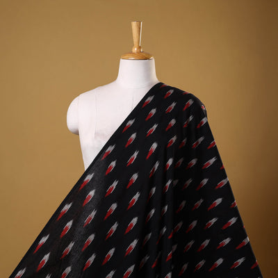 Black with red butta cotton pochampally ikat fabric 02