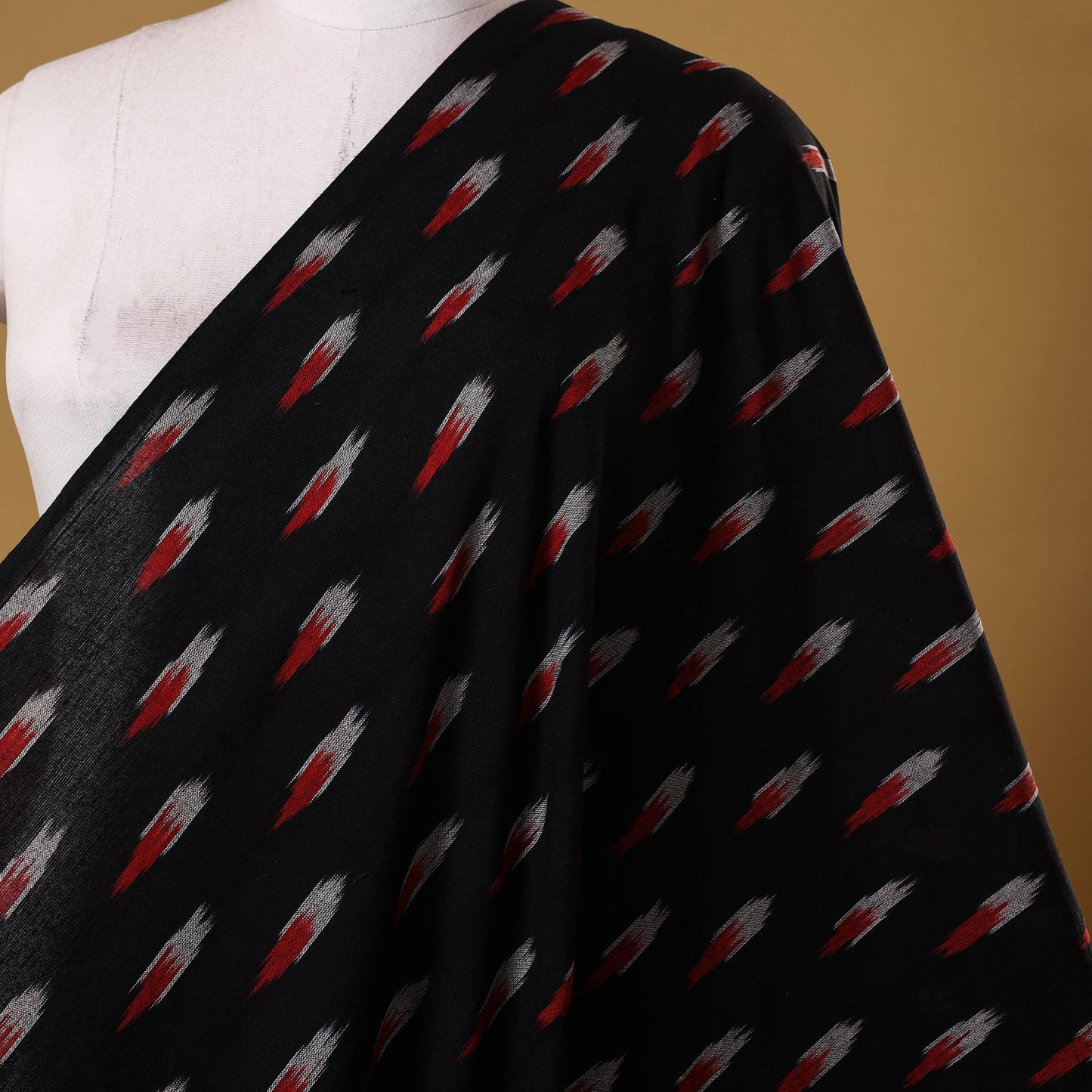 Black with red butta cotton pochampally ikat fabric 02