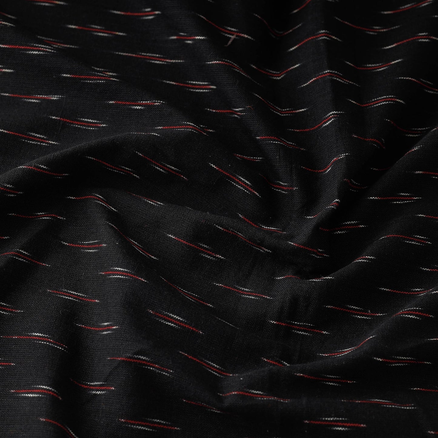 Black with Red Pochampally Ikat Cotton Fabric 