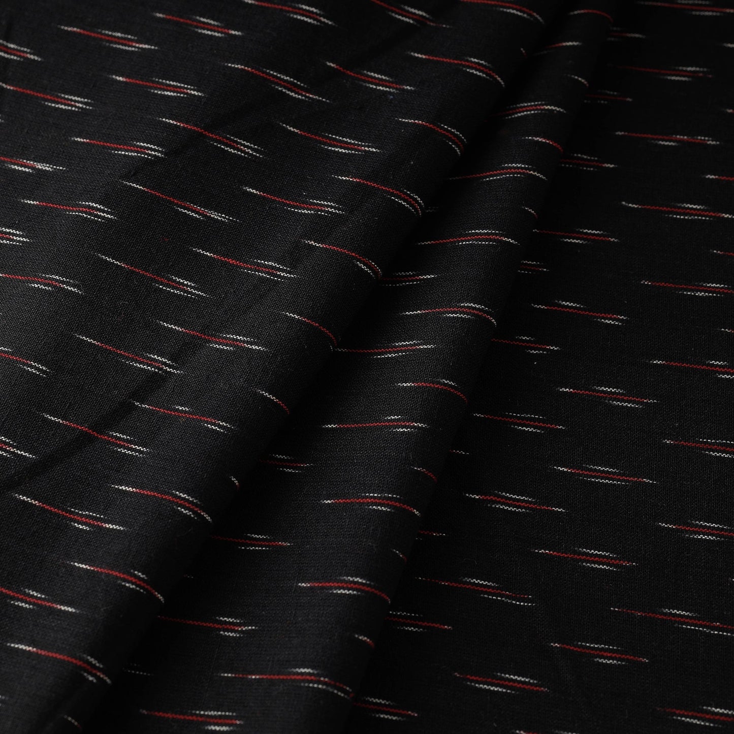 Black with Red Pochampally Ikat Cotton Fabric 