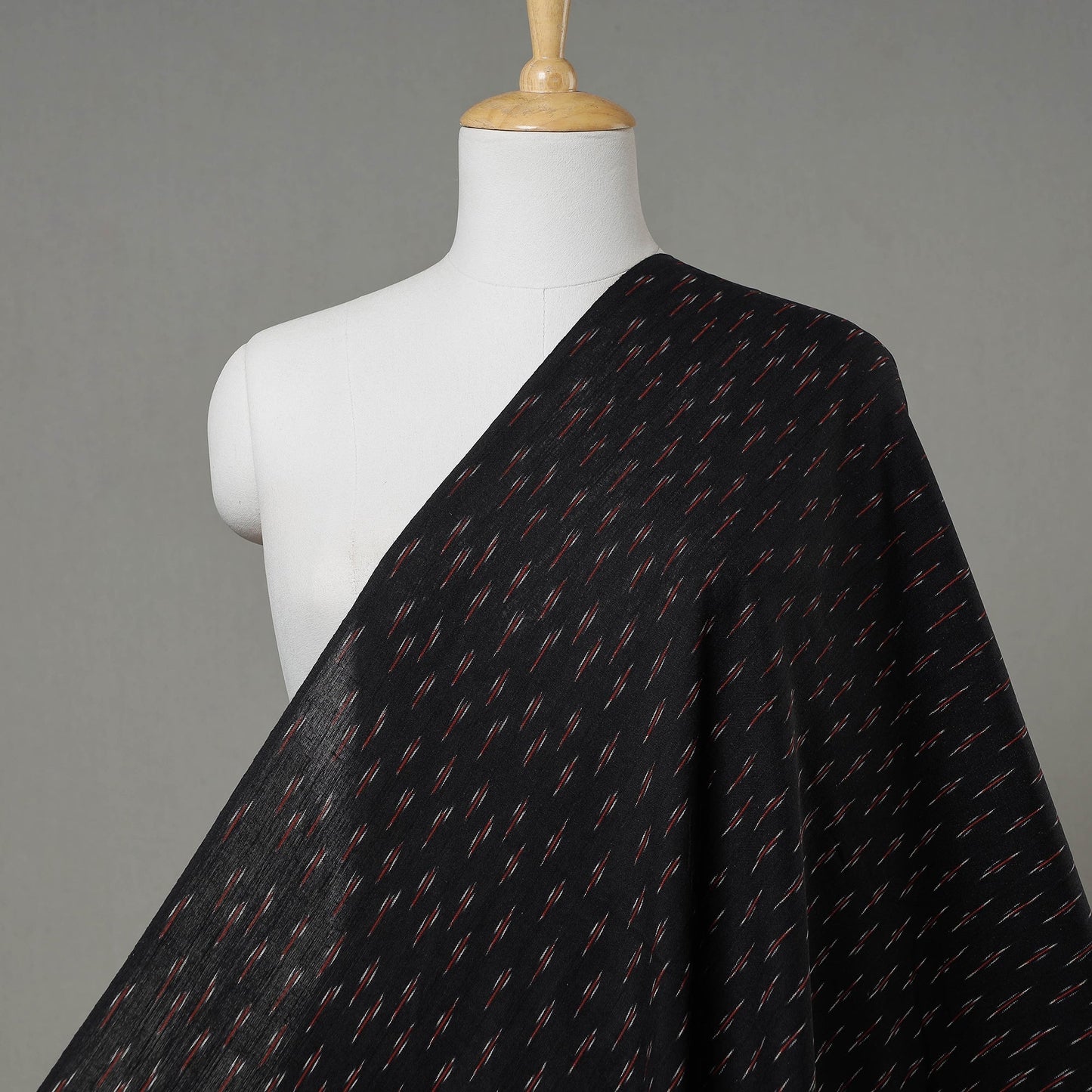 Black with Red Pochampally Ikat Cotton Fabric 