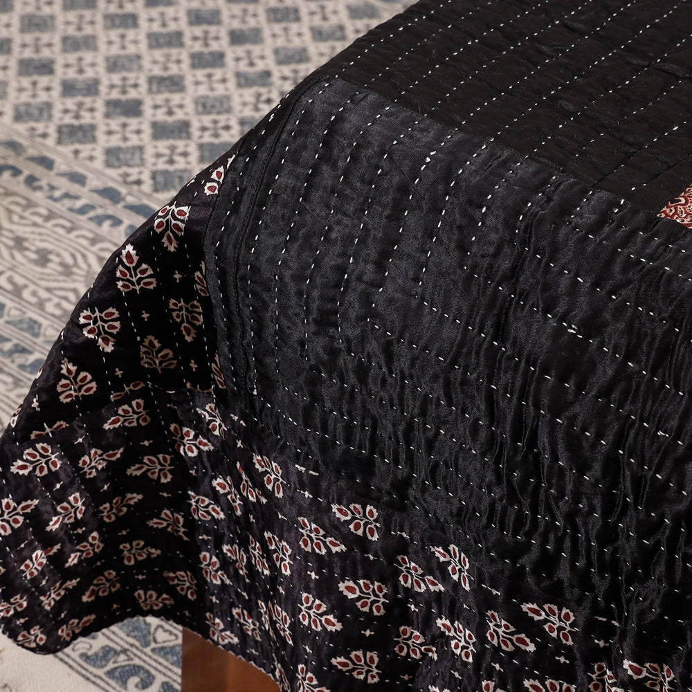  Reversible Ajrakh Patch & Tagai Work Mashru Silk Double Bed Cover / Quilt 