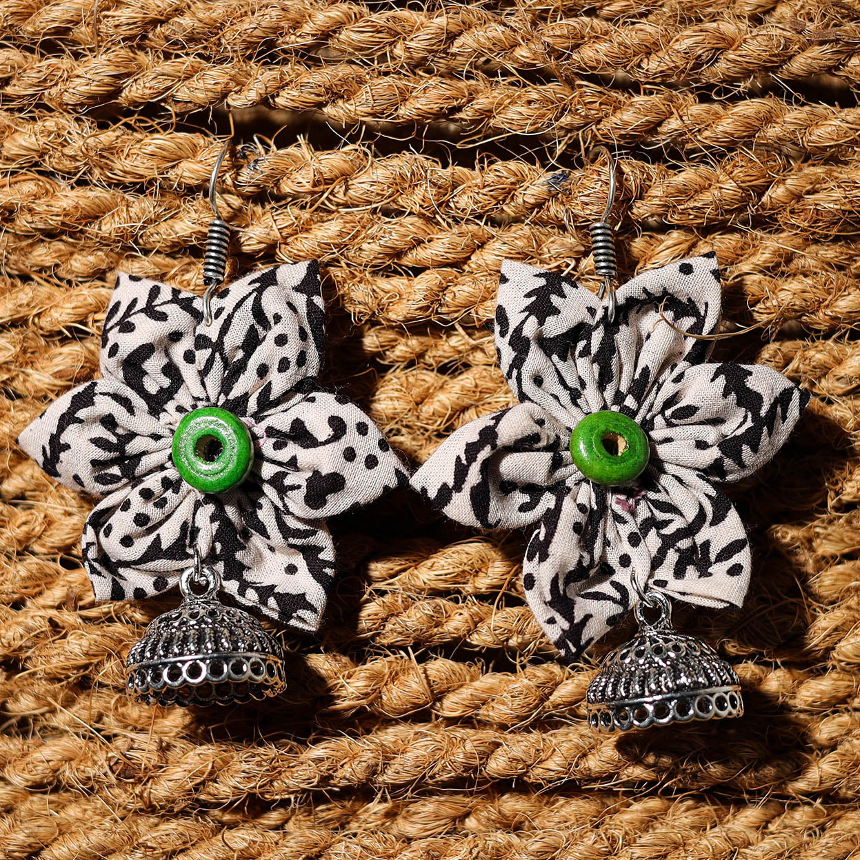 Black - ruhani handcrafted gs fabart phool kali earrings