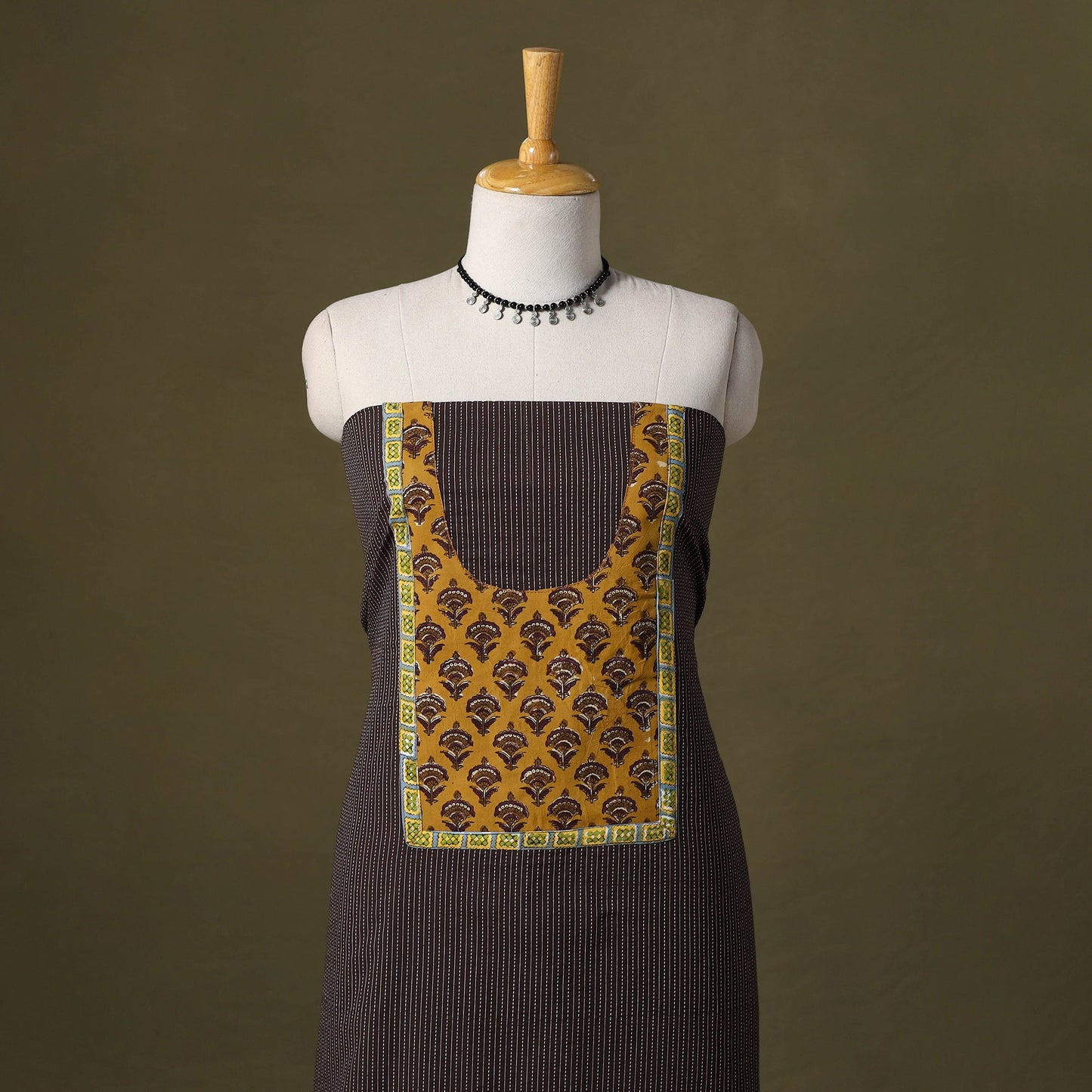 Black Running Stitch Plain Cotton Unstitched Kurta Material