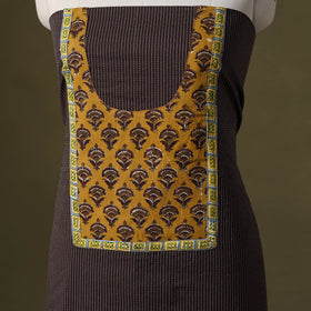 Black Running Stitch Plain Cotton Unstitched Kurta Material