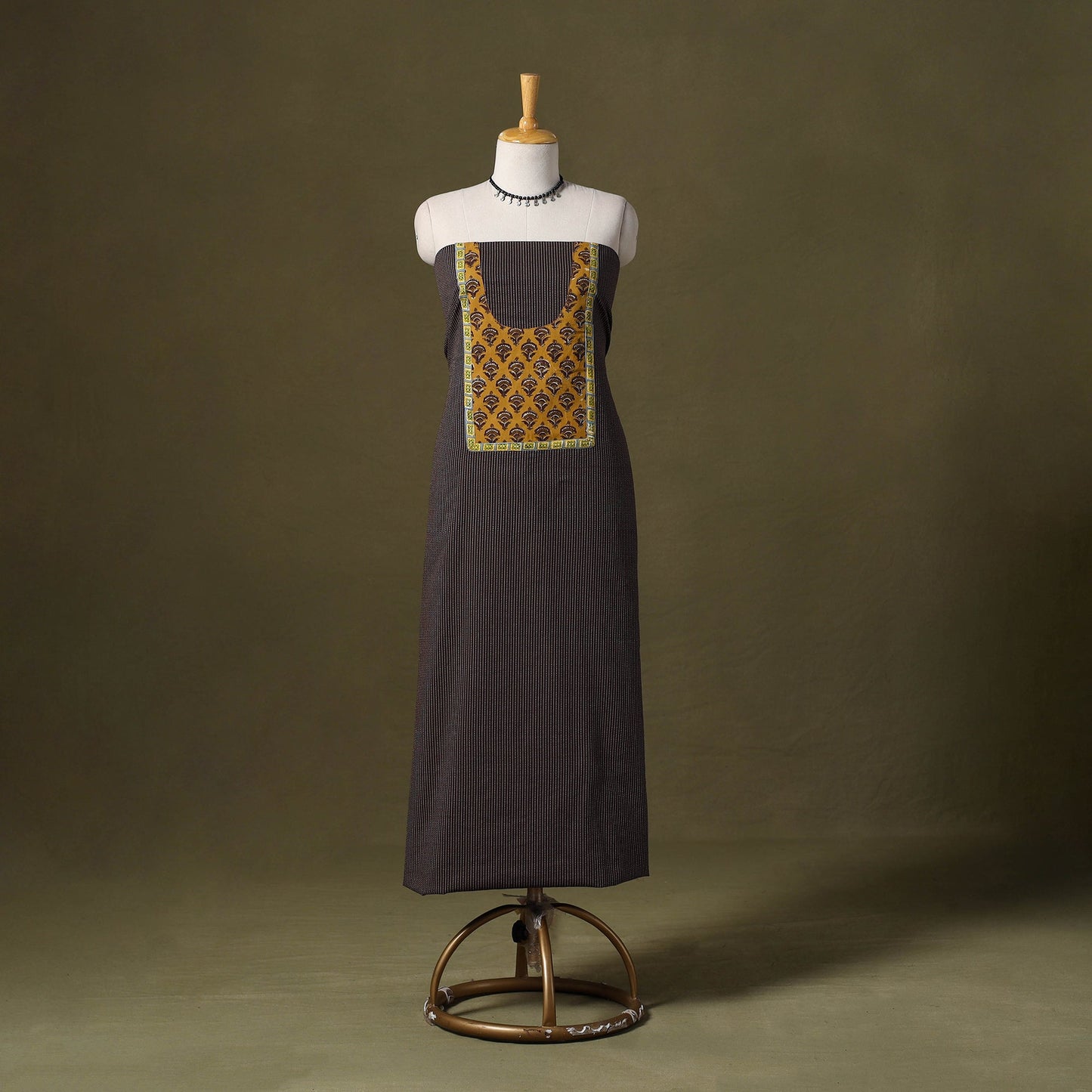 Black Running Stitch Plain Cotton Unstitched Kurta Material