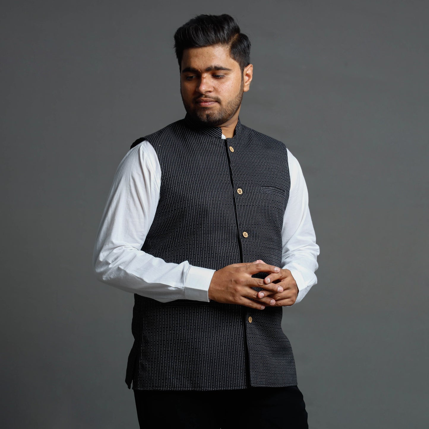 Buy Running Stitch Pure Cotton Men Nehru Jacket 10 Online at iTokri.com