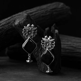 Black - saanjh bela bird-flower oxidised earrings