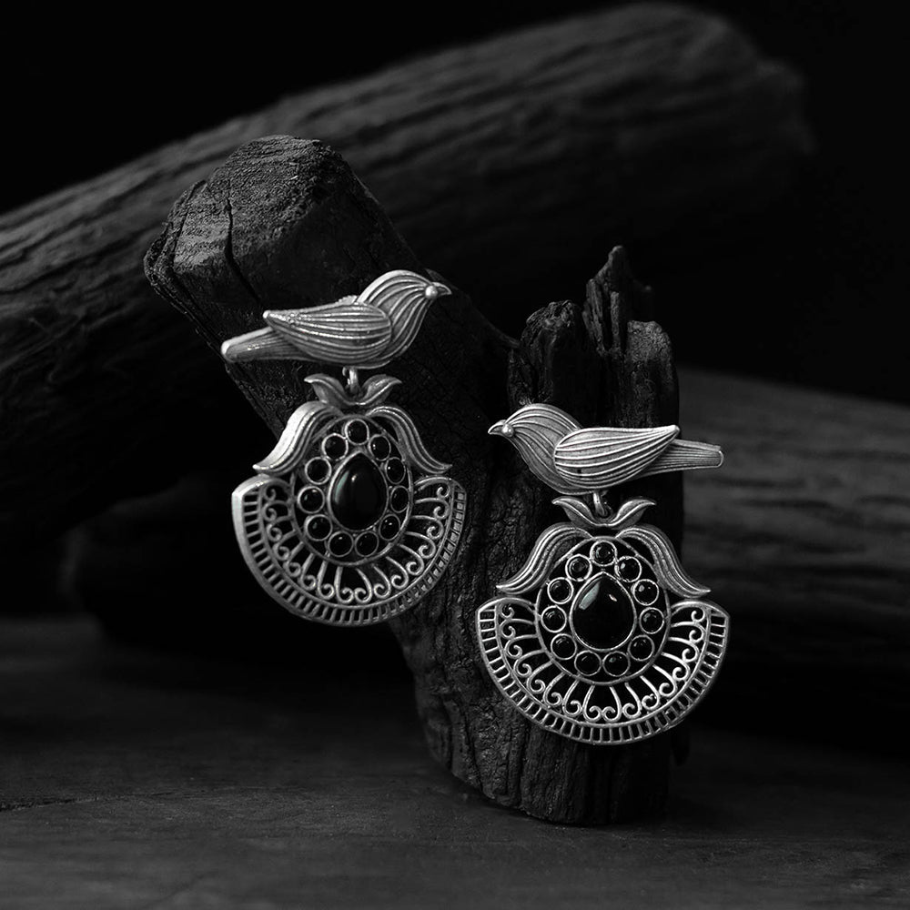 Black - saanjh bela bird motif oxidised earrings