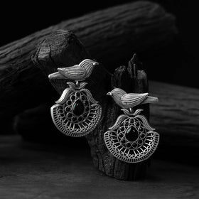 Black - saanjh bela bird motif oxidised earrings