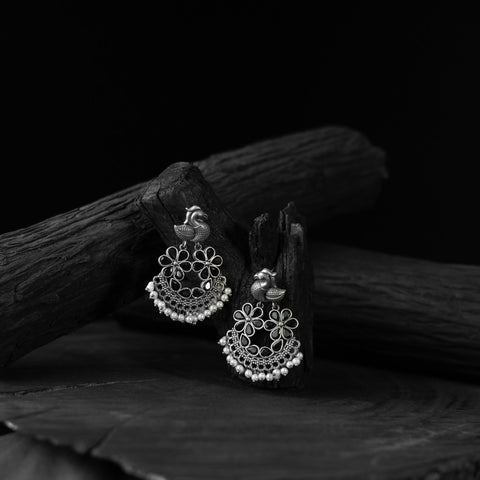 Black - saanjh bela bird oxidised earrings - handcrafted