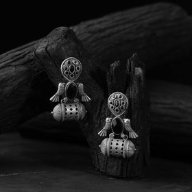 Black - saanjh bela bird oxidised earrings - handcrafted