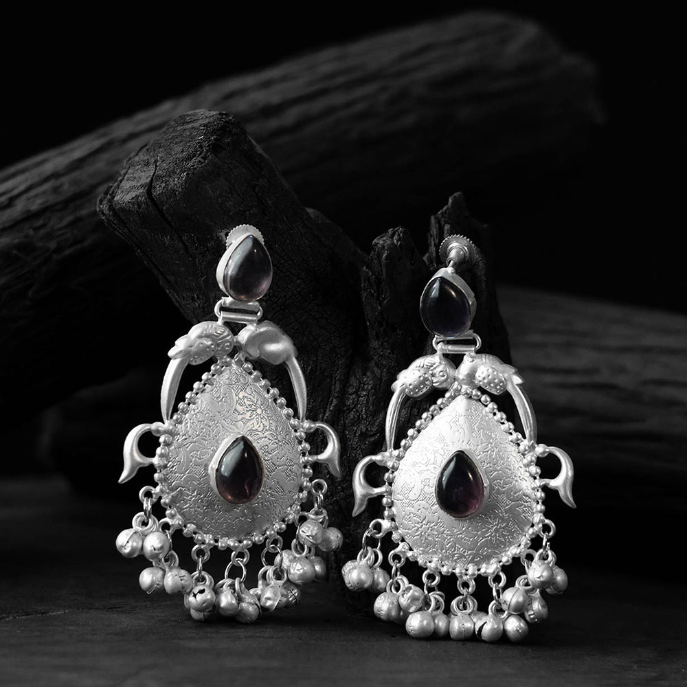 Black - saanjh bela bird stone oxidised earring