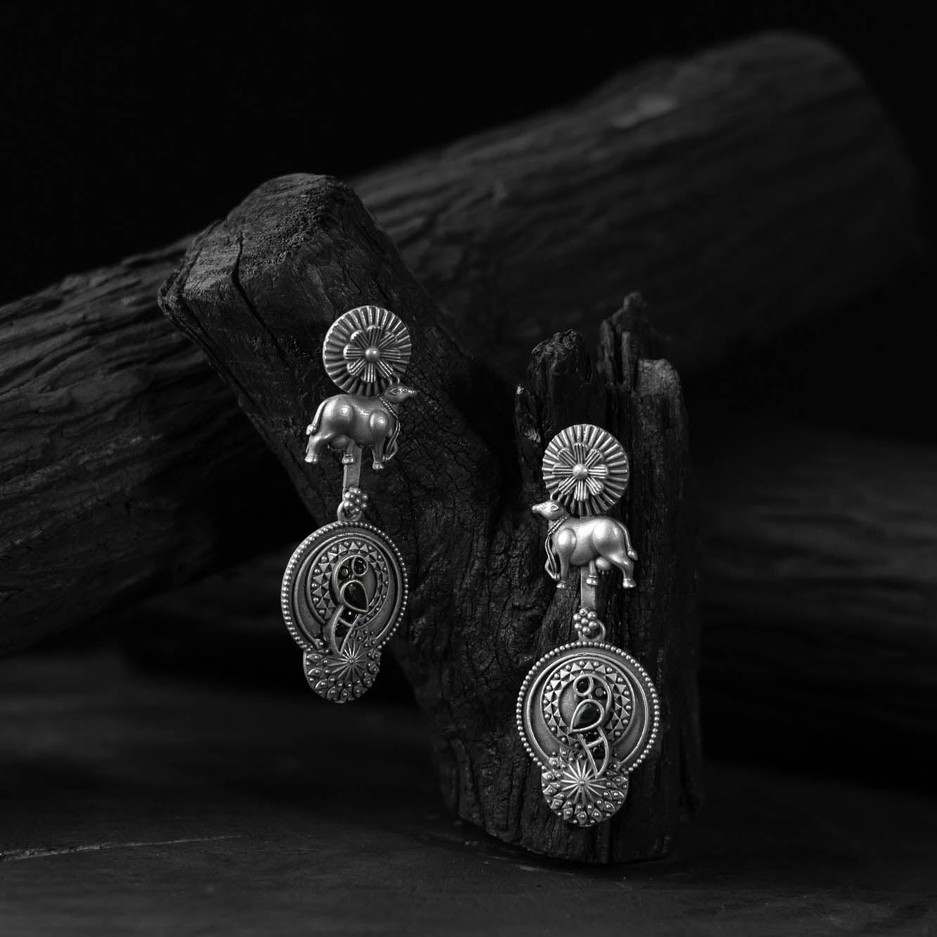 Black - saanjh bela bloom & nandi oxidised earrings