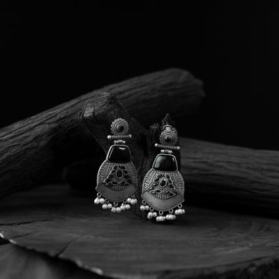 Black - saanjh bela blossom oxidised earrings - handcrafted