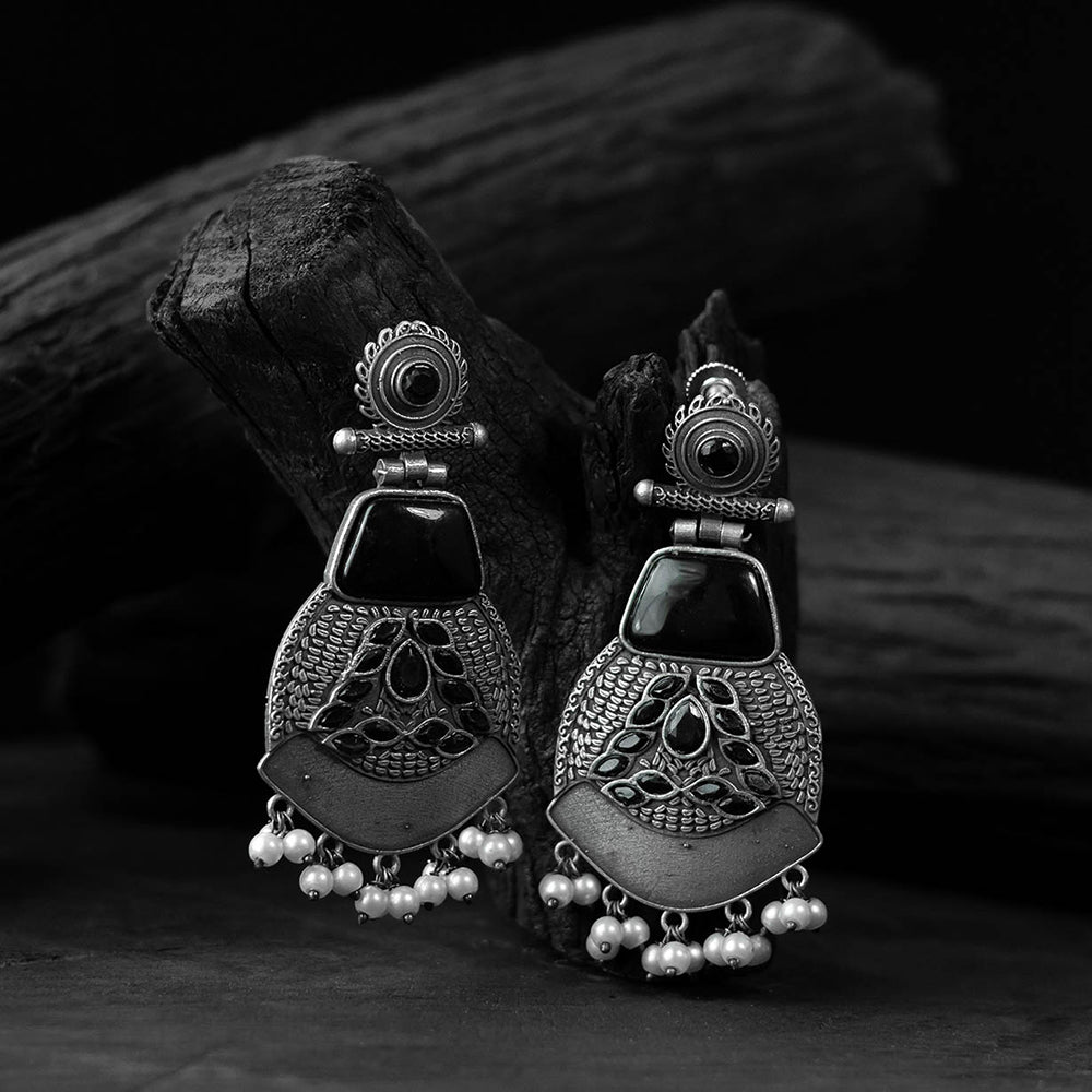 Black - saanjh bela blossom oxidised earrings - handcrafted