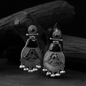 Black - saanjh bela blossom oxidised earrings - handcrafted