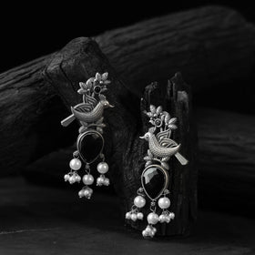 Black - saanjh bela cuckoo oxidised earrings - handcrafted
