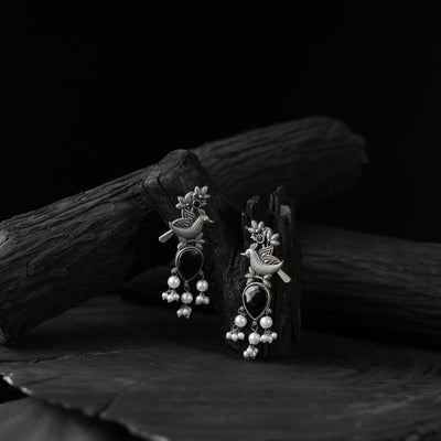 Black - saanjh bela cuckoo oxidised earrings - handcrafted