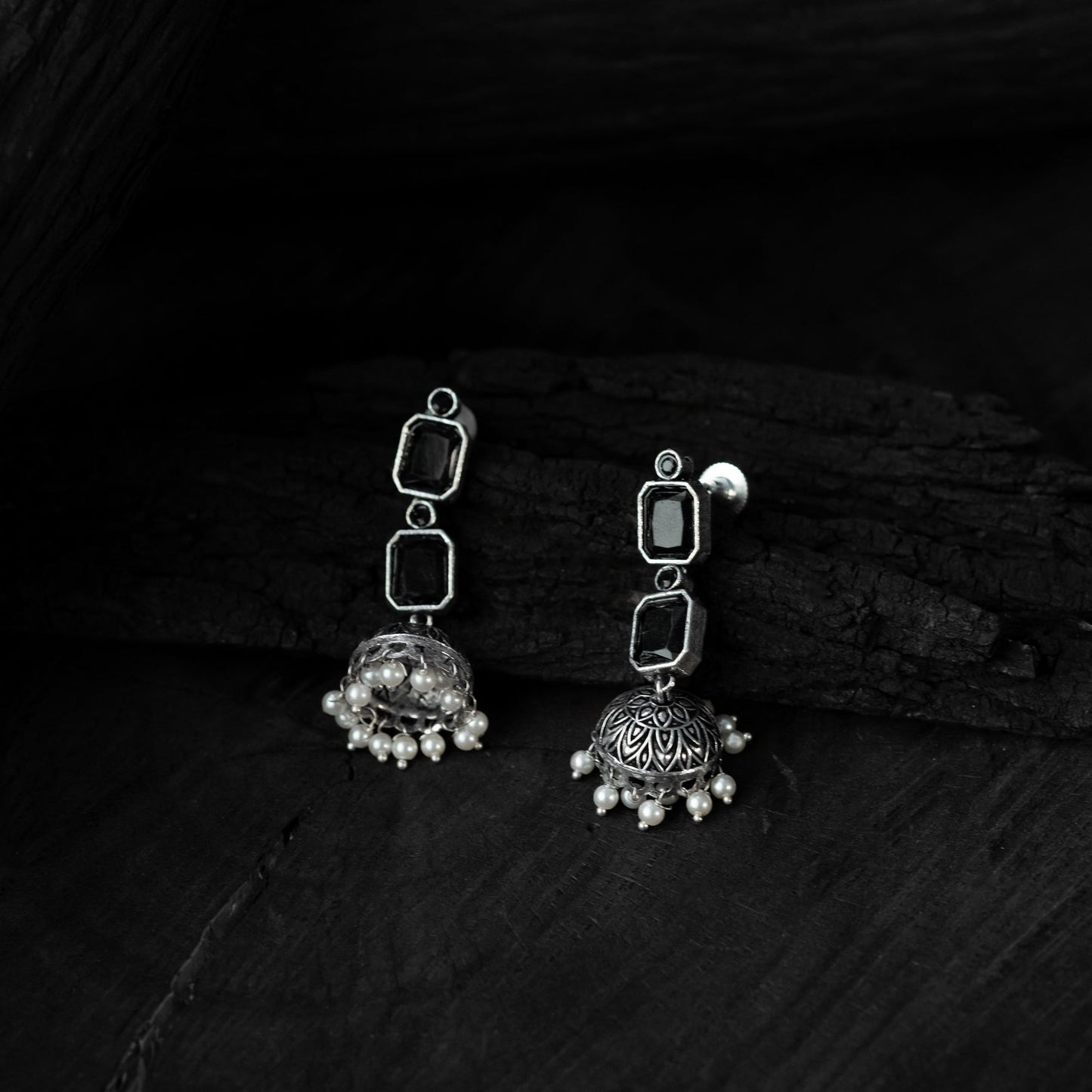 Black - saanjh bela double layered oxidised necklace set