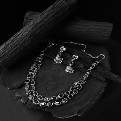 Black - saanjh bela double layered oxidised necklace set