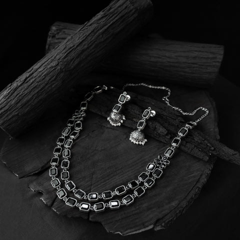 Black - saanjh bela double layered oxidised necklace set