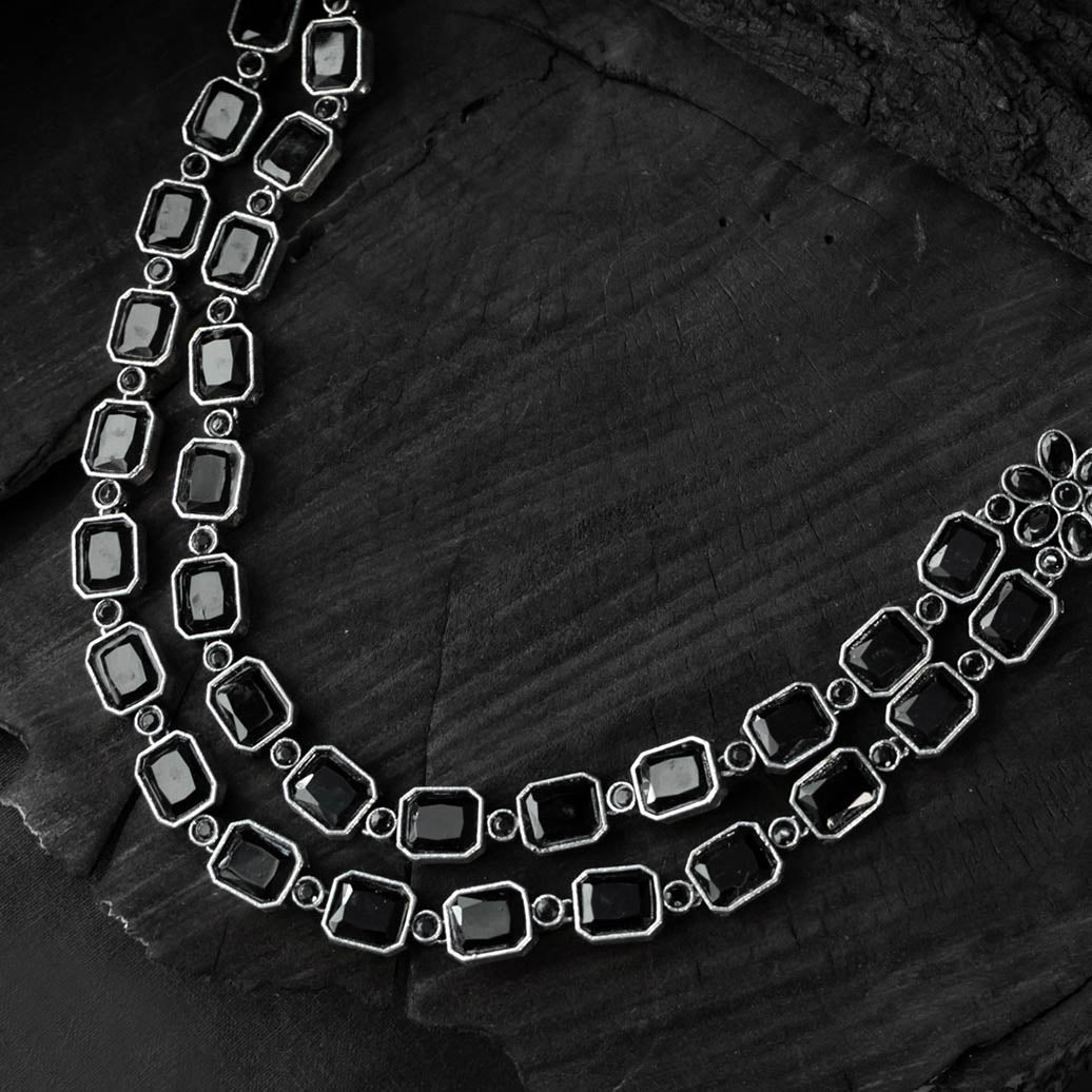 Black - saanjh bela double layered oxidised necklace set