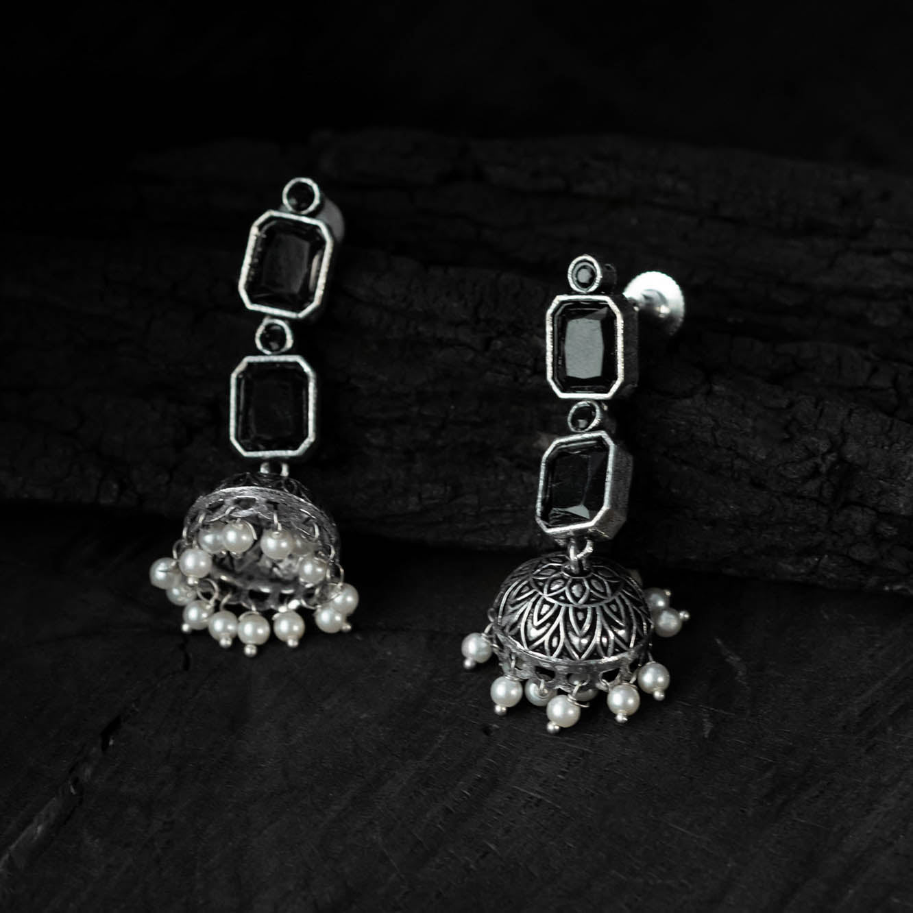 Black - saanjh bela double layered oxidised necklace set