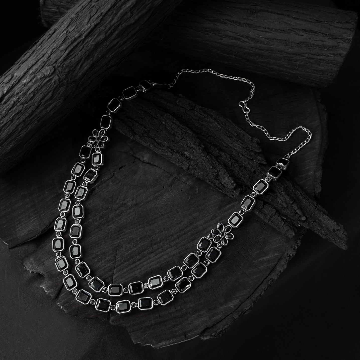 Black - saanjh bela double layered oxidised necklace set