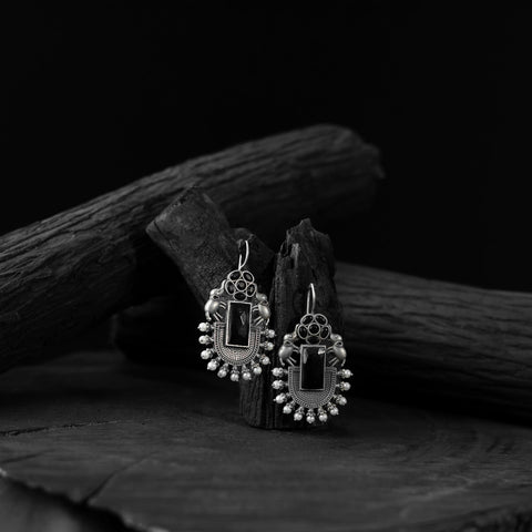 Black - saanjh bela elephant flower oxidised earrings