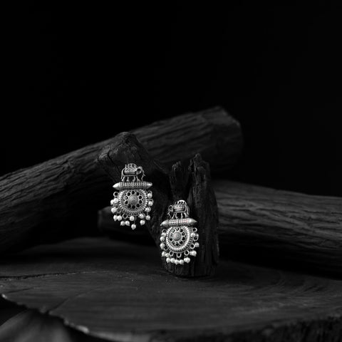 Black - saanjh bela elephant motif oxidised earrings