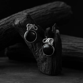 Black - saanjh bela elephant motif oxidised earrings