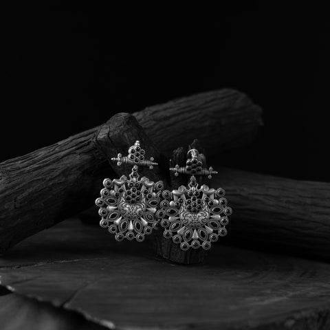 Black - saanjh bela elephant oxidised earrings - handcrafted