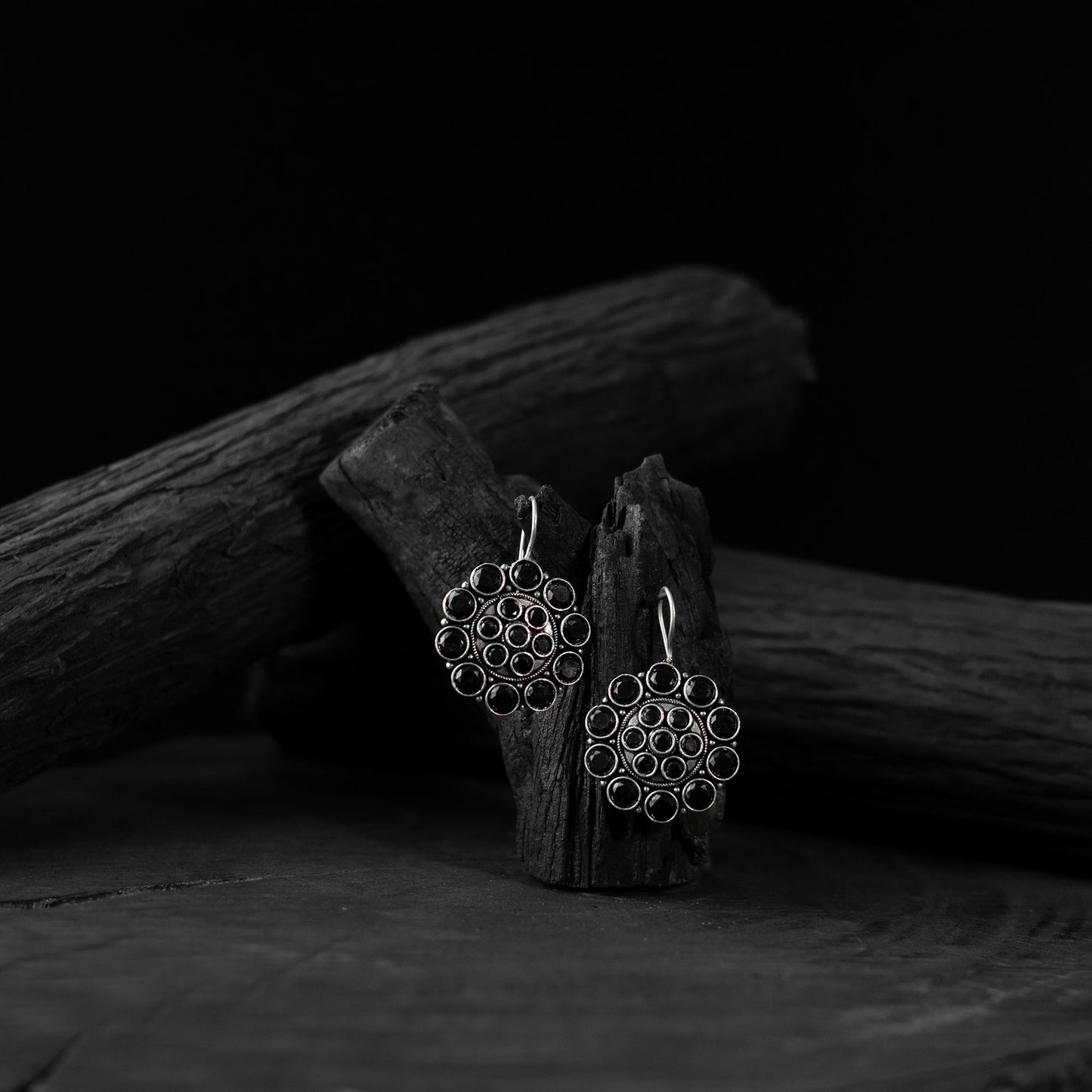 Black - saanjh bela floral oxidised drop earrings