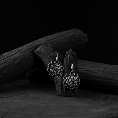 Black - saanjh bela floral oxidised drop earrings