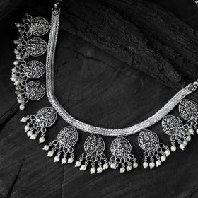 Black - saanjh bela floral oxidised necklace set