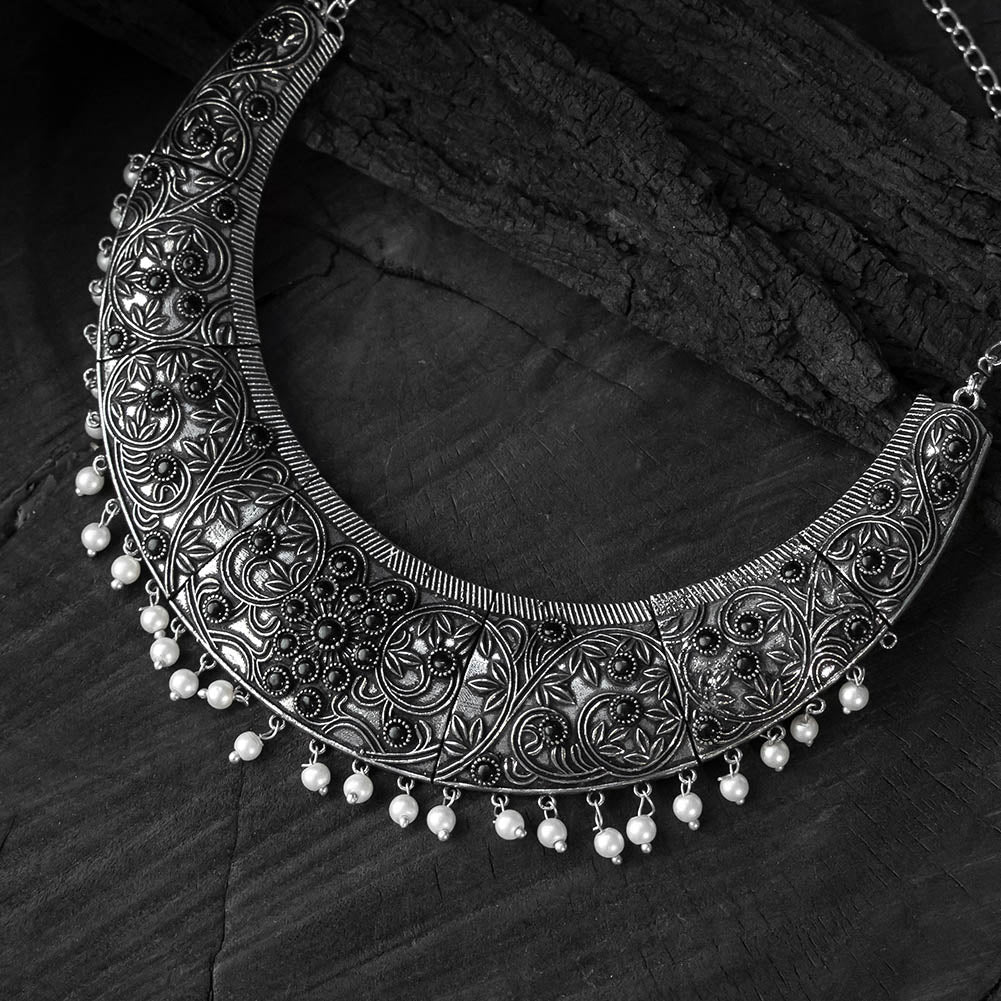 Black - saanjh bela floral oxidised necklace set