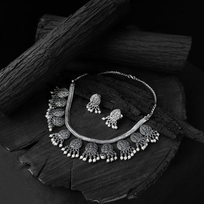 Black - saanjh bela floral oxidised necklace set