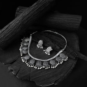 Black - saanjh bela floral oxidised necklace set