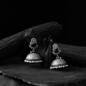 Black - saanjh bela flower & leaves oxidised jhumka