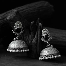 Black - saanjh bela flower & leaves oxidised jhumka