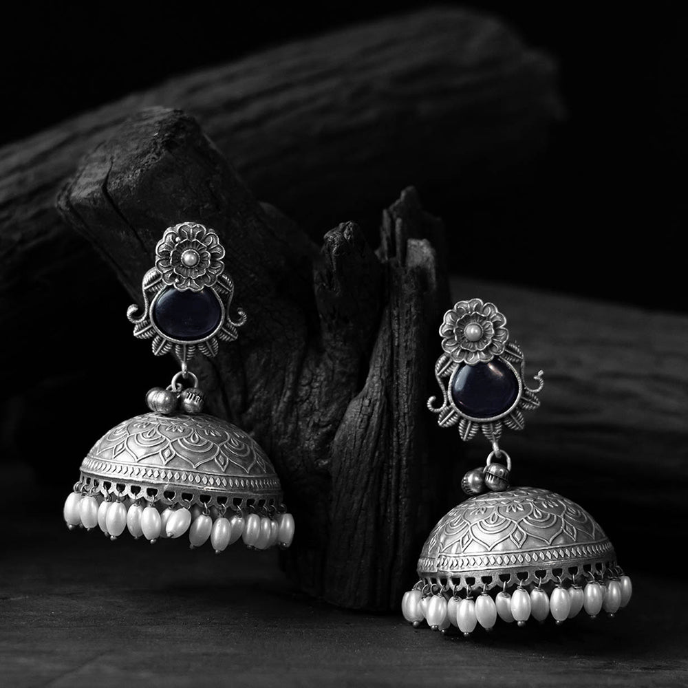 Black - saanjh bela flower & leaves oxidised jhumka