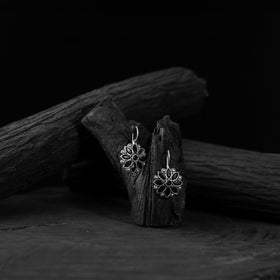 Black - saanjh bela flower oxidised drop earrings