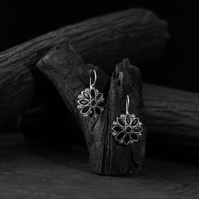 Black - saanjh bela flower oxidised drop earrings