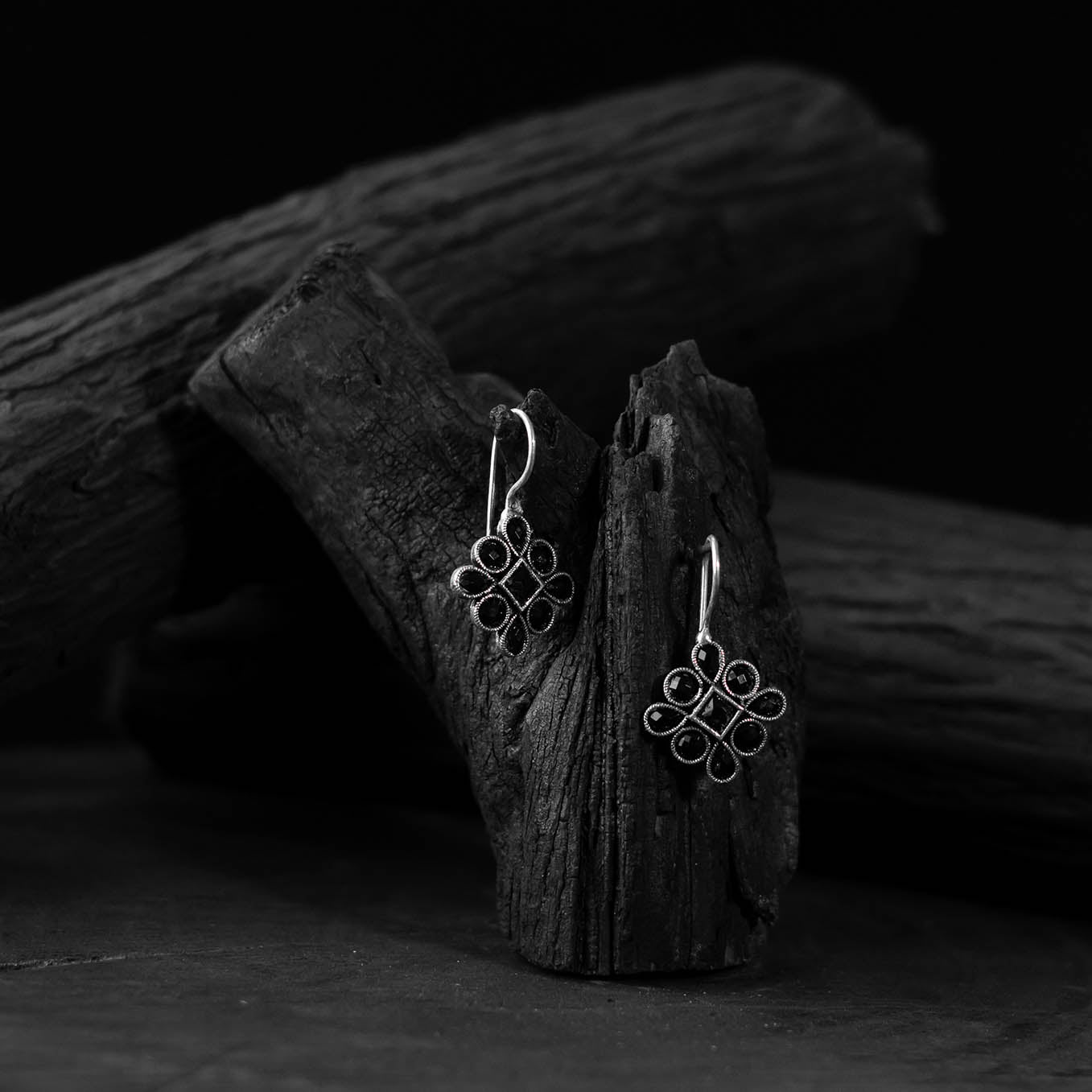 Black - saanjh bela flower oxidised drop earrings