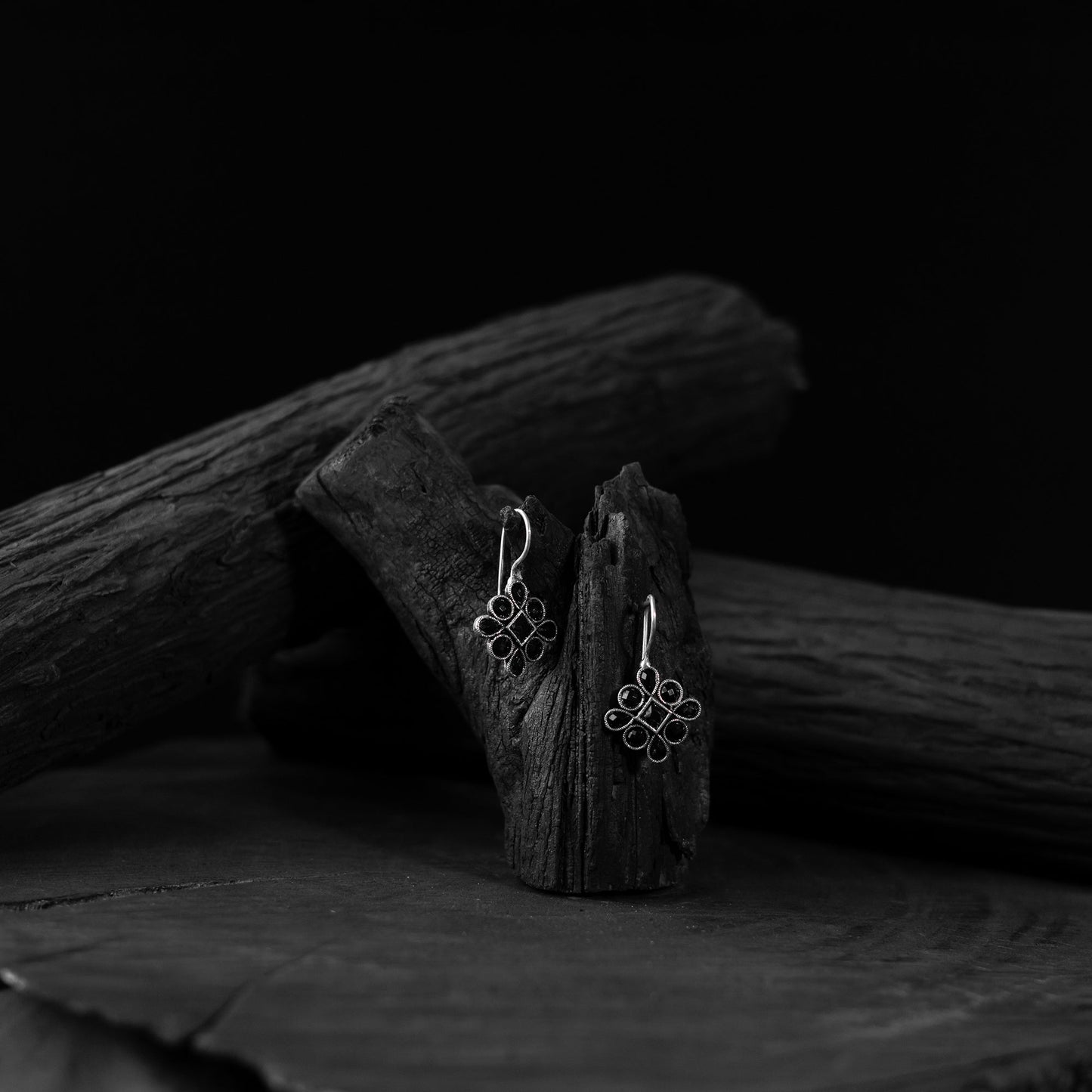 Black - saanjh bela flower oxidised drop earrings