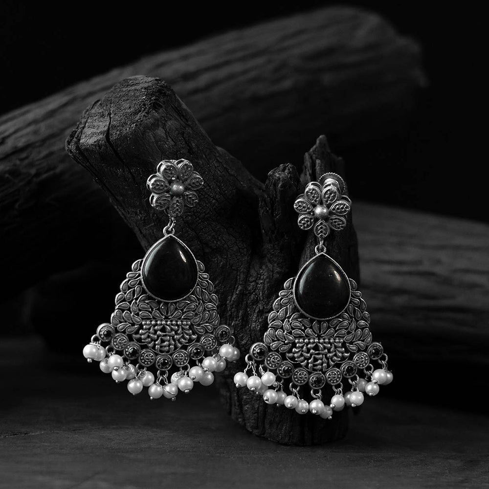 Black - saanjh bela flower oxidised earrings - handcrafted