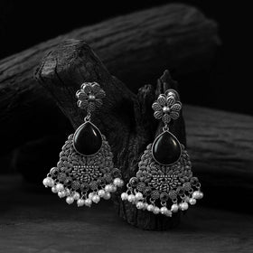 Black - saanjh bela flower oxidised earrings - handcrafted